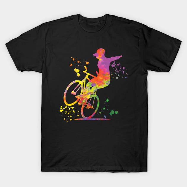Trick Bicycling Color Artistic Cycling T-Shirt by WoollyWonder